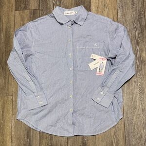 Calvin Klein Men's Light Blue Stripe Button Down Shirt